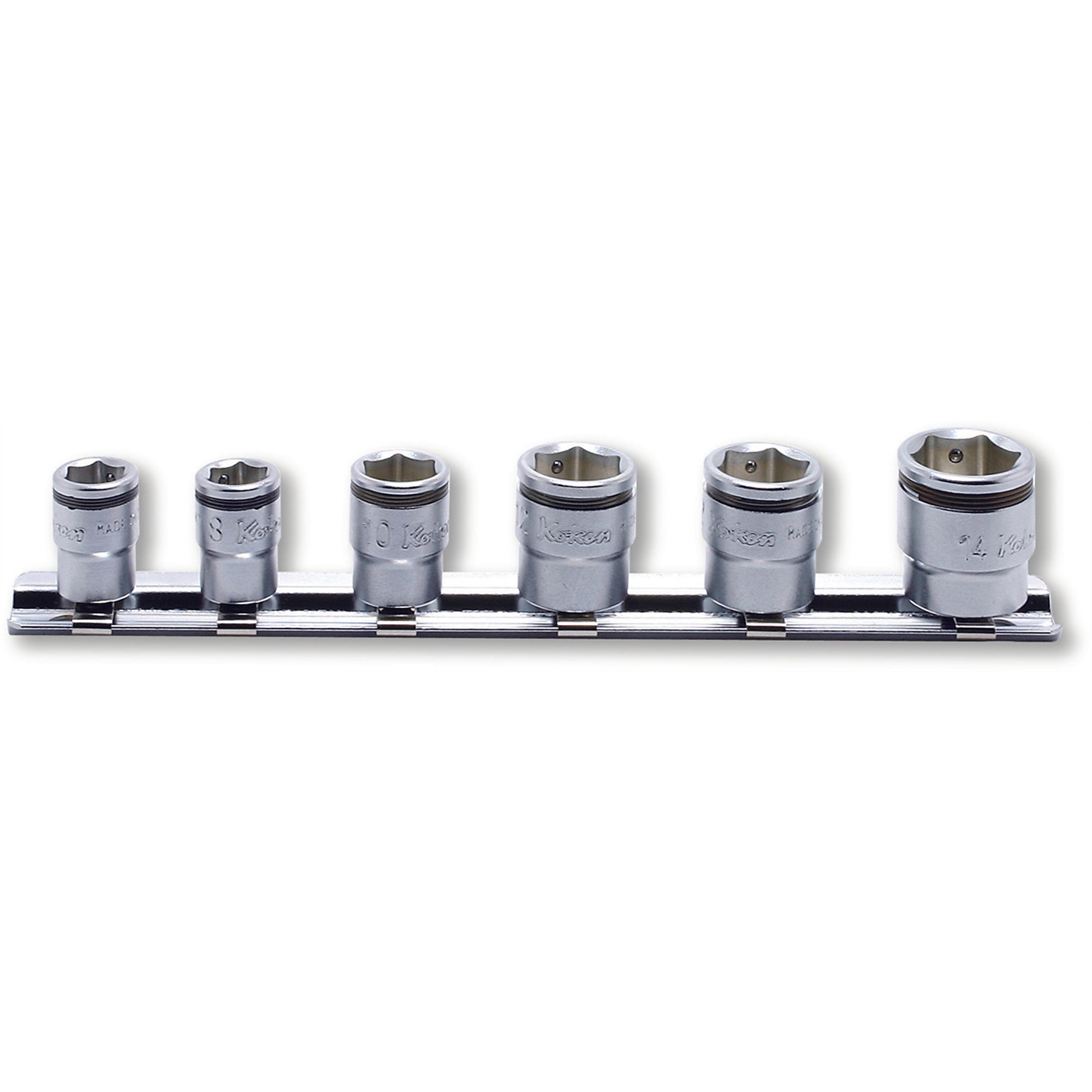 Ko-ken USA 1/4in. Sq. Dr. Short Nut Grip Socket Set — 7-14mm, 6 Pcs, Model# KKNRS2450MS-6
